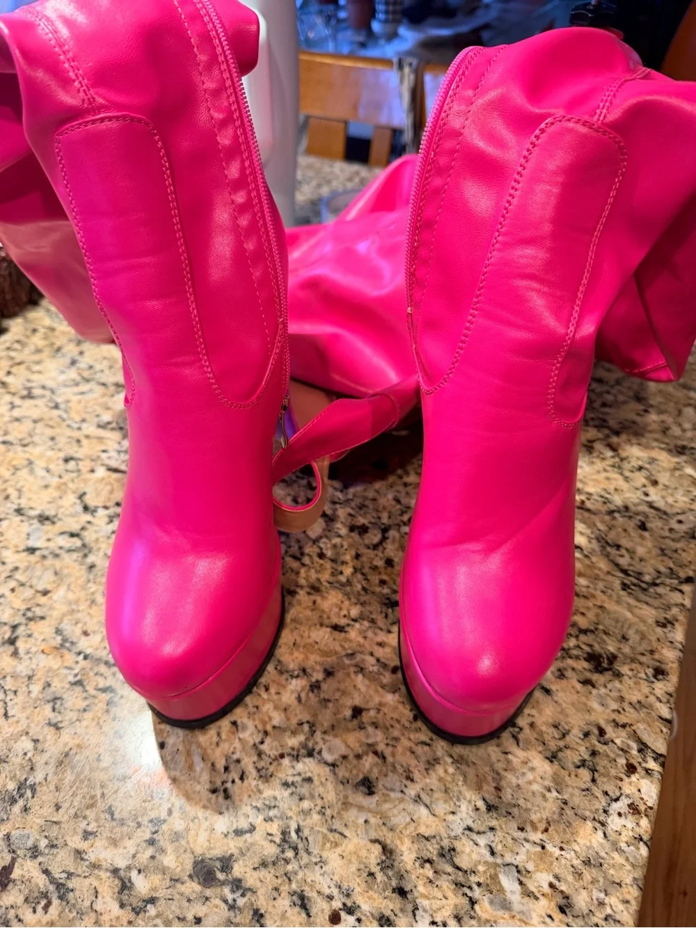 Women's Hot Pink Over-the-Knee Platform Stiletto Boots w Chaps